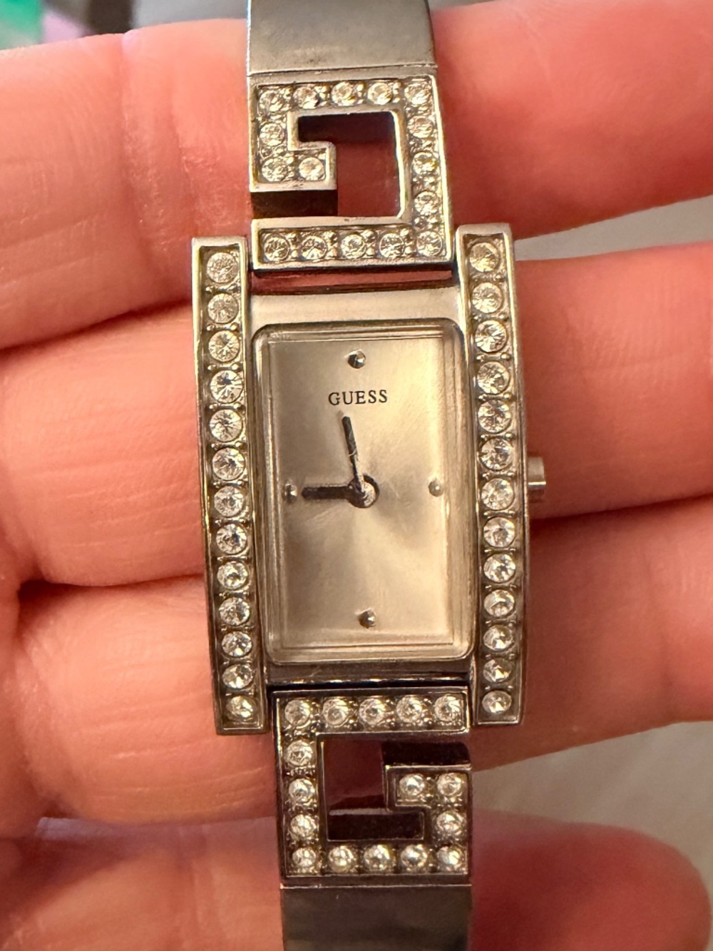 Vintage Guess "Gemini" Crystal Encrusted G-Link Watch, Silver Dial
